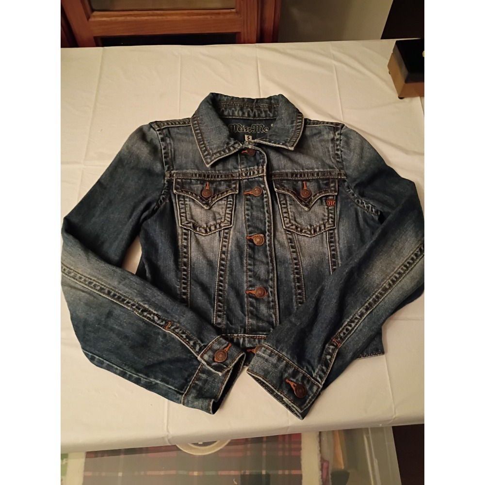 GUC MISS ME Women's Y2K CROP JEAN DENIM  JACKET Casual Button Down sz S